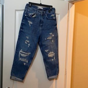 Distressed denim cropped jeans